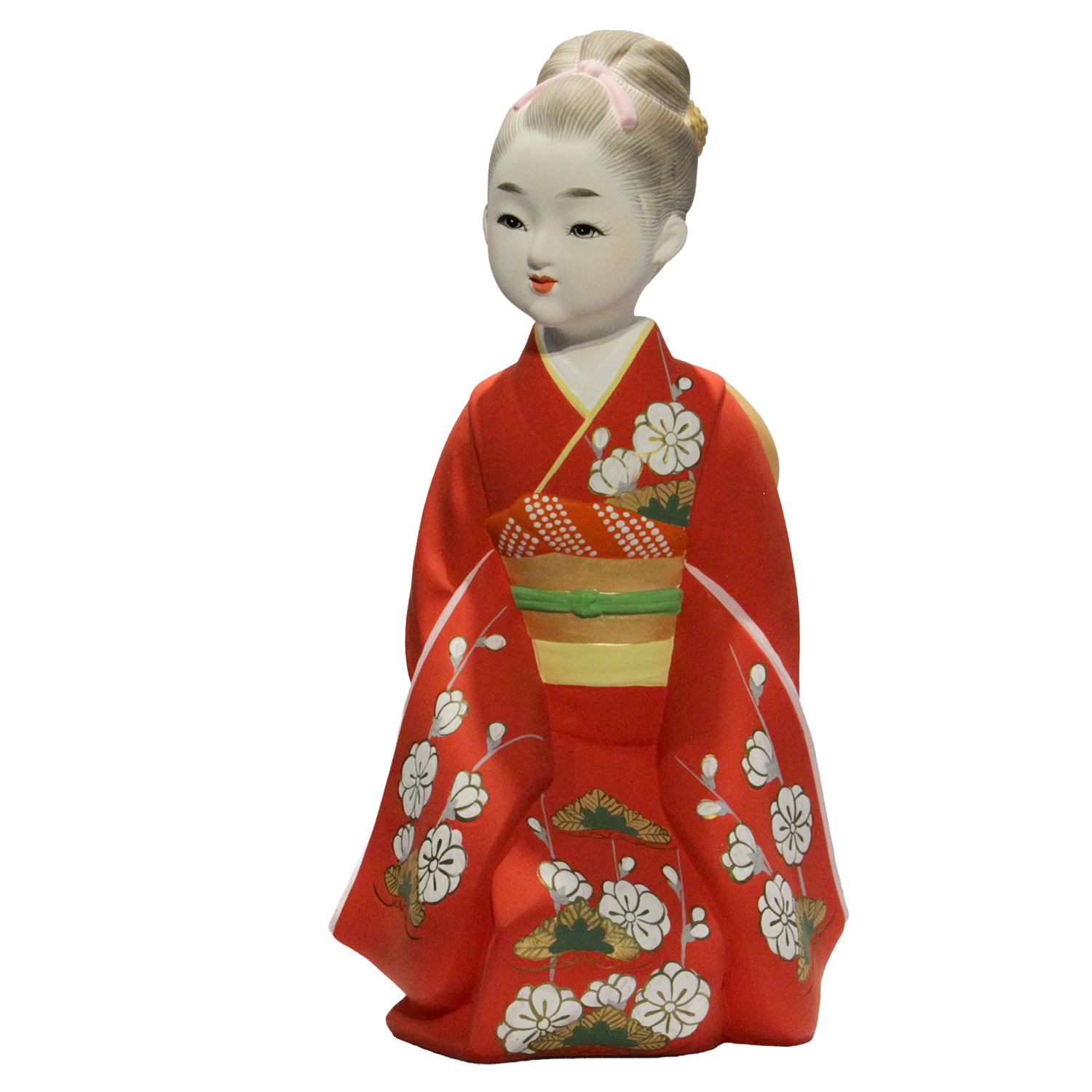 Figura sedente de kimono rojo